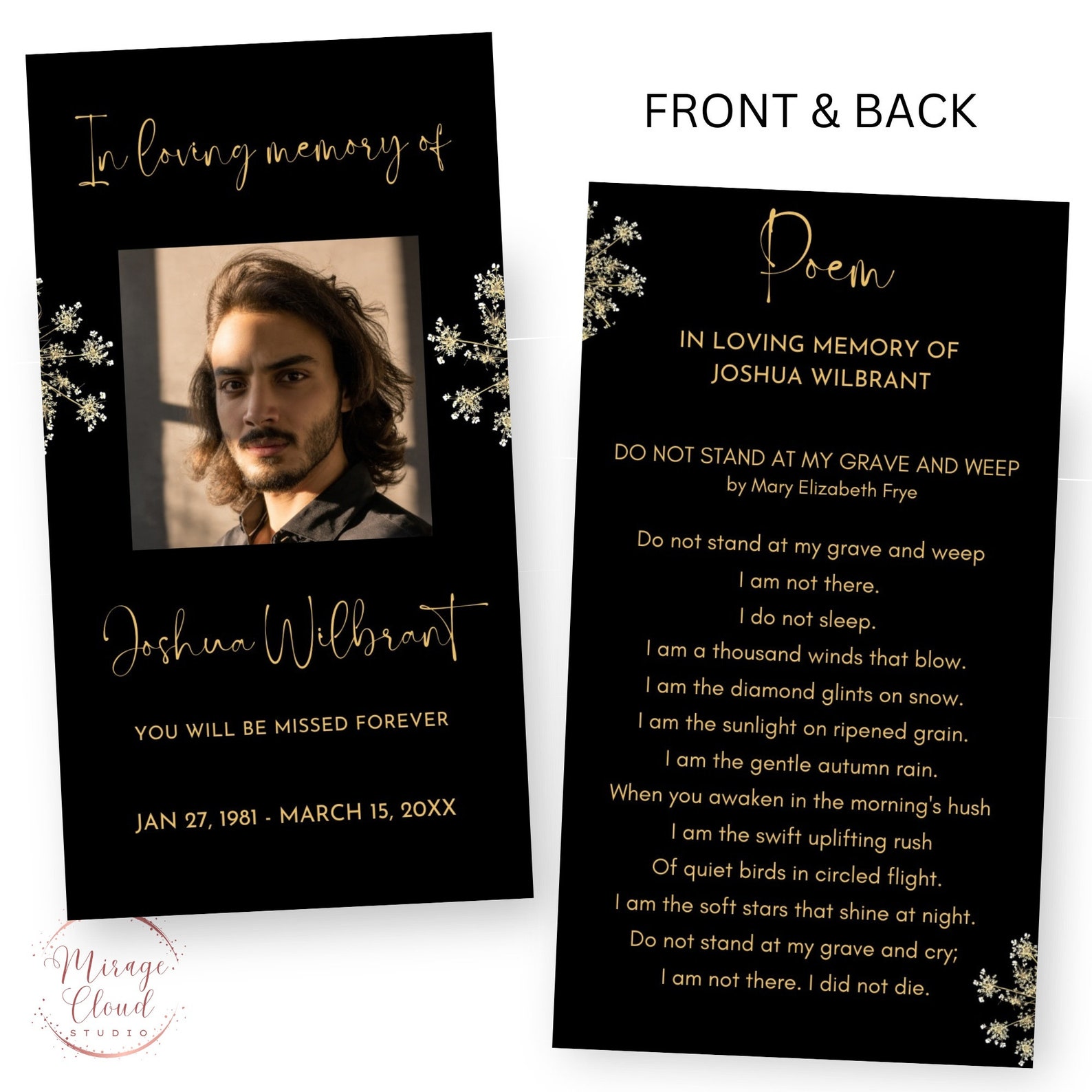 Funeral Poem Celebrating The Life Prayer Funeral Poem Card In Loving