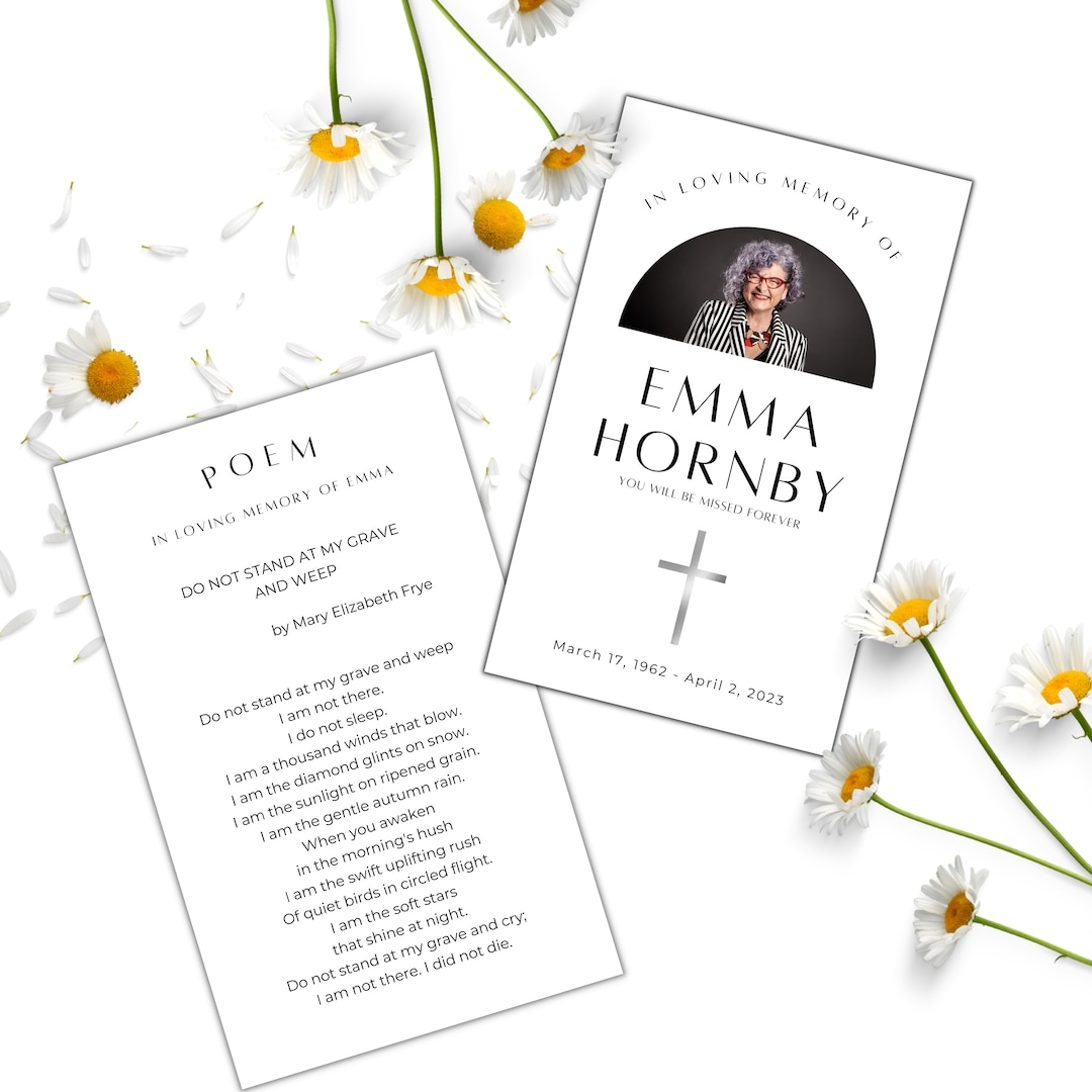 Funeral Poem Card Fully Editable Template in Loving Memory Obituary