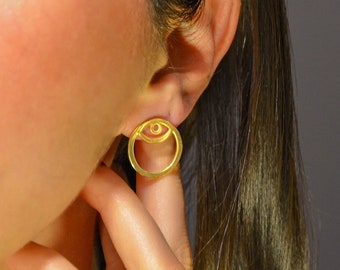 Eye Ear Jackets - Mother's Day Gift - Double Earring - Round Earrings - Dainty Ear Jacket - Modern Jewelry - Evil Eye Ear Jacket Earrings