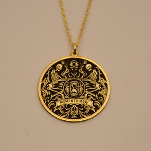 Memento Mori Necklace Gold Coin Skull Pendant Stoicism Jewelry Philosophy Pendant Amor Fati Jewelry Skull Coin Pendant image 1