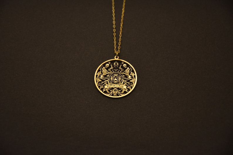 Memento Mori Necklace Gold Coin Skull Pendant Stoicism Jewelry Philosophy Pendant Amor Fati Jewelry Skull Coin Pendant image 3