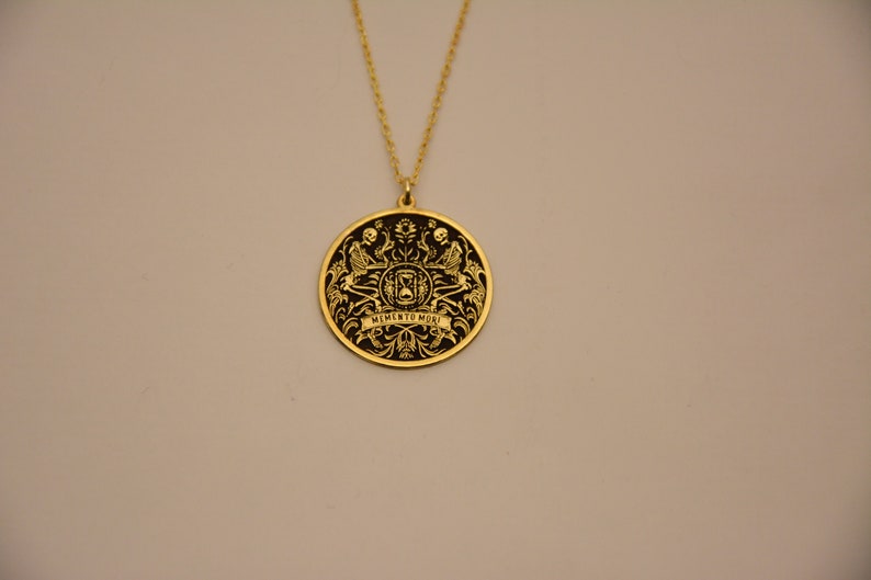 Memento Mori Necklace Gold Coin Skull Pendant Stoicism Jewelry Philosophy Pendant Amor Fati Jewelry Skull Coin Pendant image 1