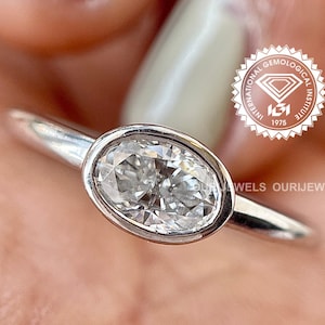 1.50CT East to West Oval Diamond Engagement Ring,D/E Color VVS Clarity Lab Grown Diamond Wedding Ring, Bezel Set Oval Solitaire Ring