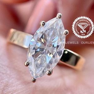 2 CT Marquise Cut Lab Grown Diamond Ring Vintage Engagement Ring Plain Band IGI Certified Lab Diamond Wedding Ring Anniversary Gifts For Her
