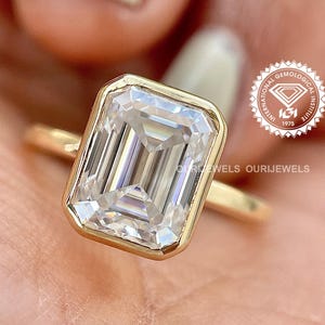 2 Carat Emerald Cut Lab Grown Diamond Ring, Bezel Set Solitaire Ring , IGI Certified D Color VVS2 Diamond Engagement Ring
