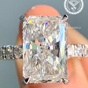 Certified 3.00 Ct Radiant Cut Lab Created Diamond Engagement Ring/Half Eternity Band/ Bridal Ring, 14K Solid White Gold Wedding Ring For Her
