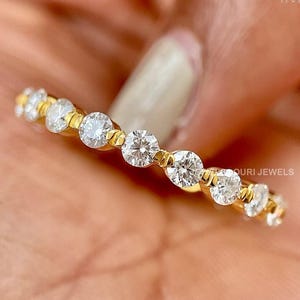 2.00 MM Round Cut Lab Grown Diamond Wedding Band, Minimalist Lab Created Diamond Band, Full Eternity Band, Bubble Prong Set, Bridal Ring Set