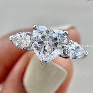 IGI Certified 1.50 CT Heart Cut Diamond Ring, Side Pear Diamond Ring, Three Stone Lab Grown Diamond Engagement Ring, Bridal Ring