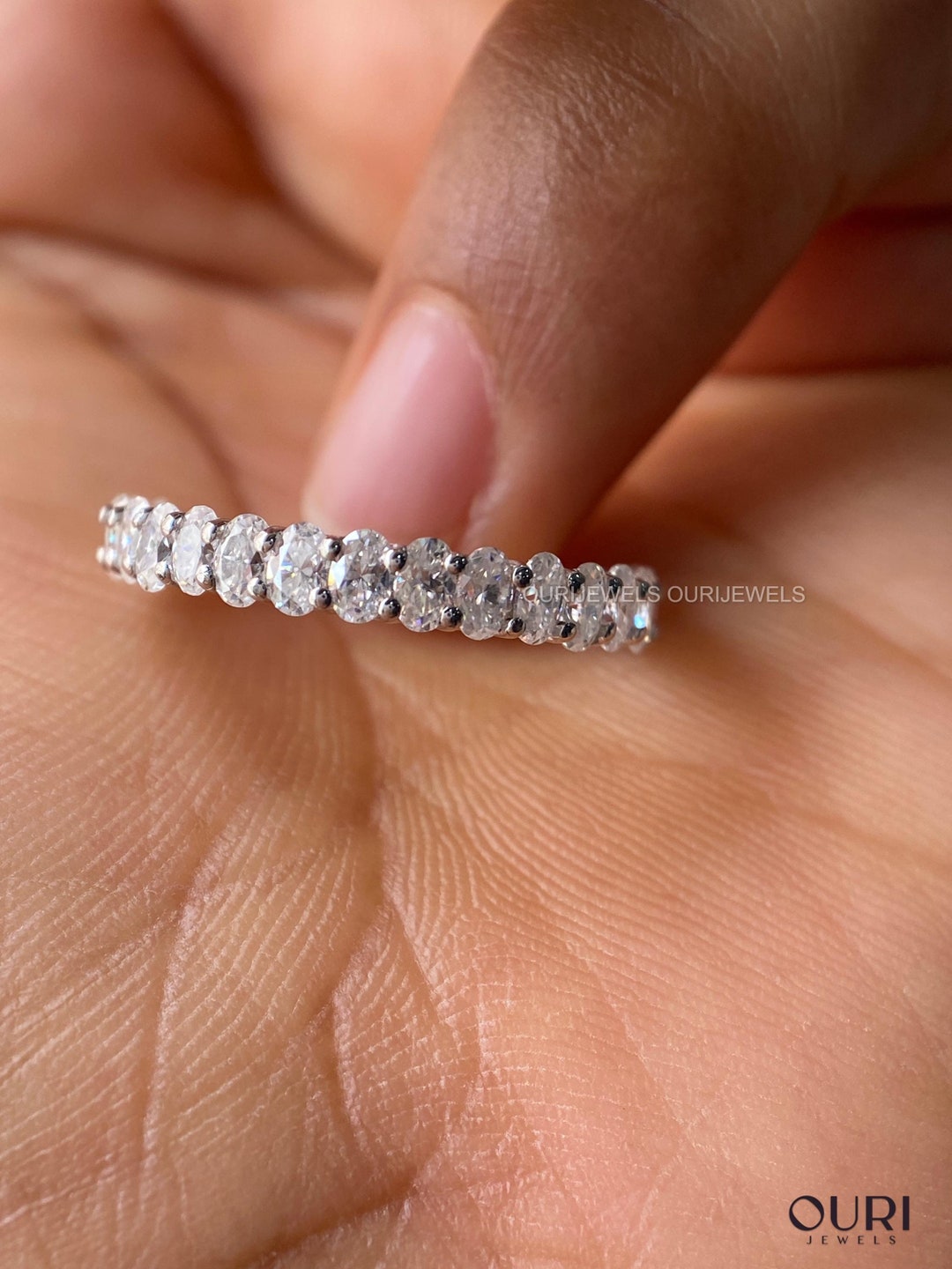 Oval Cut Moissanite 3/4 Eternity Band in Various Size / 14K Yellow Gold ...