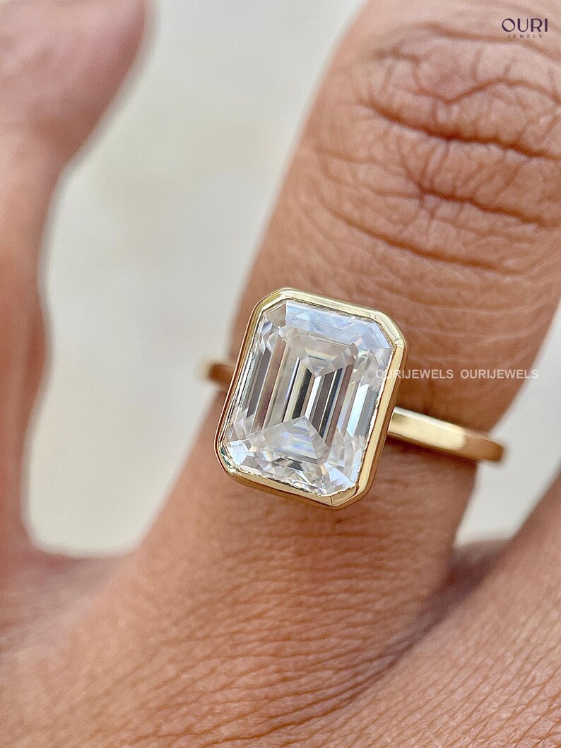 2 Carat Emerald Cut Lab Grown Diamond Ring, Bezel Set Solitaire Ring , IGI Certified D Color VVS2 Diamond Engagement Ring