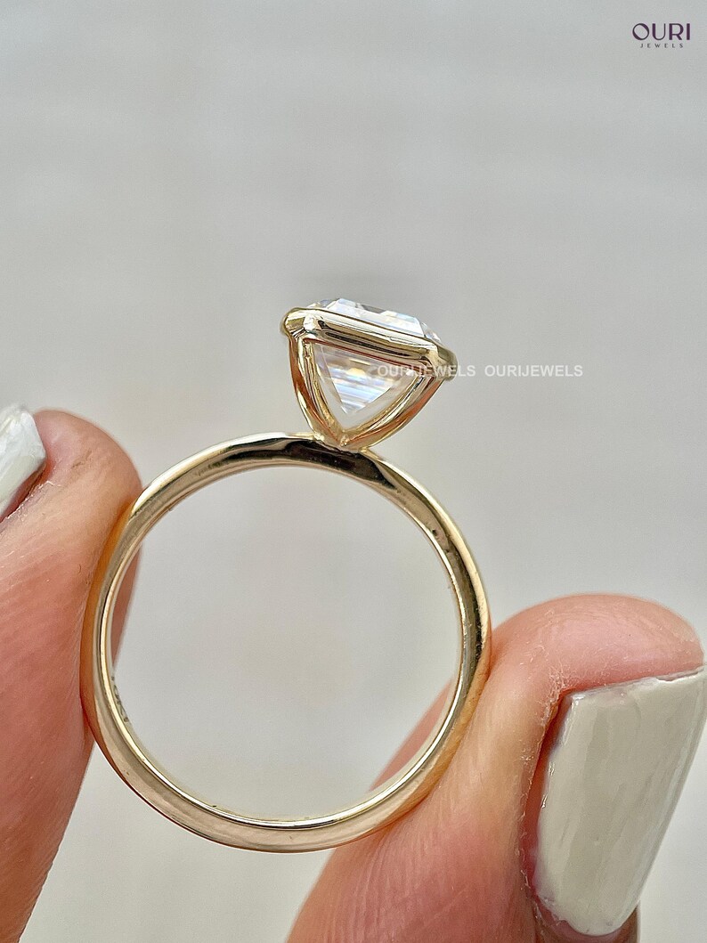 2 Ct Emerald Cut Diamond Solitaire Engagement Ring, Lab Grown D Color VVS2 Diamond, Bezel Set Anniversary Ring