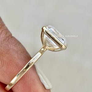 2 Ct Emerald Shape Lab Grown Diamond Ring, Dainty Gold Wedding Ring, Bezel Set Engagement Ring, Modern Bridal Ring