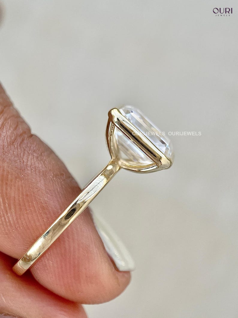 2 Ct Emerald Shape Lab Grown Diamond Ring, Dainty Gold Wedding Ring, Bezel Set Engagement Ring, Modern Bridal Ring