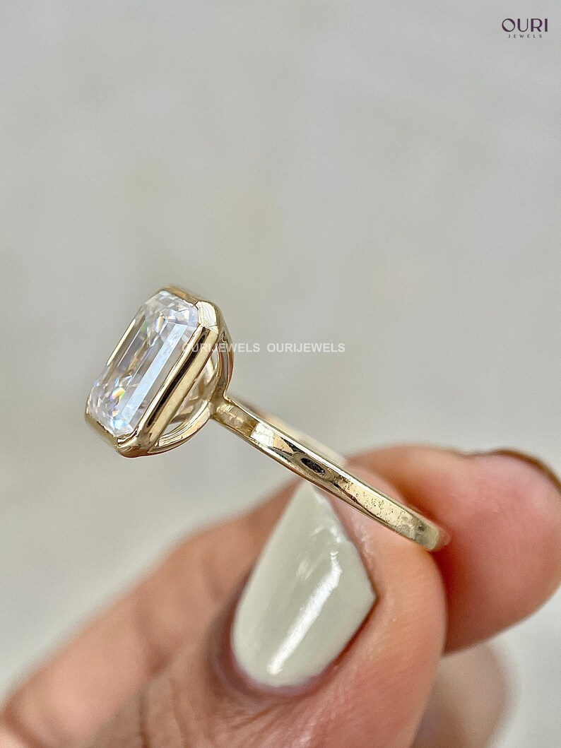 Emerald Cut Lab Grown Diamond Engagement Ring, Emerald Cut Solitaire Ring, Gift for Girlfriend