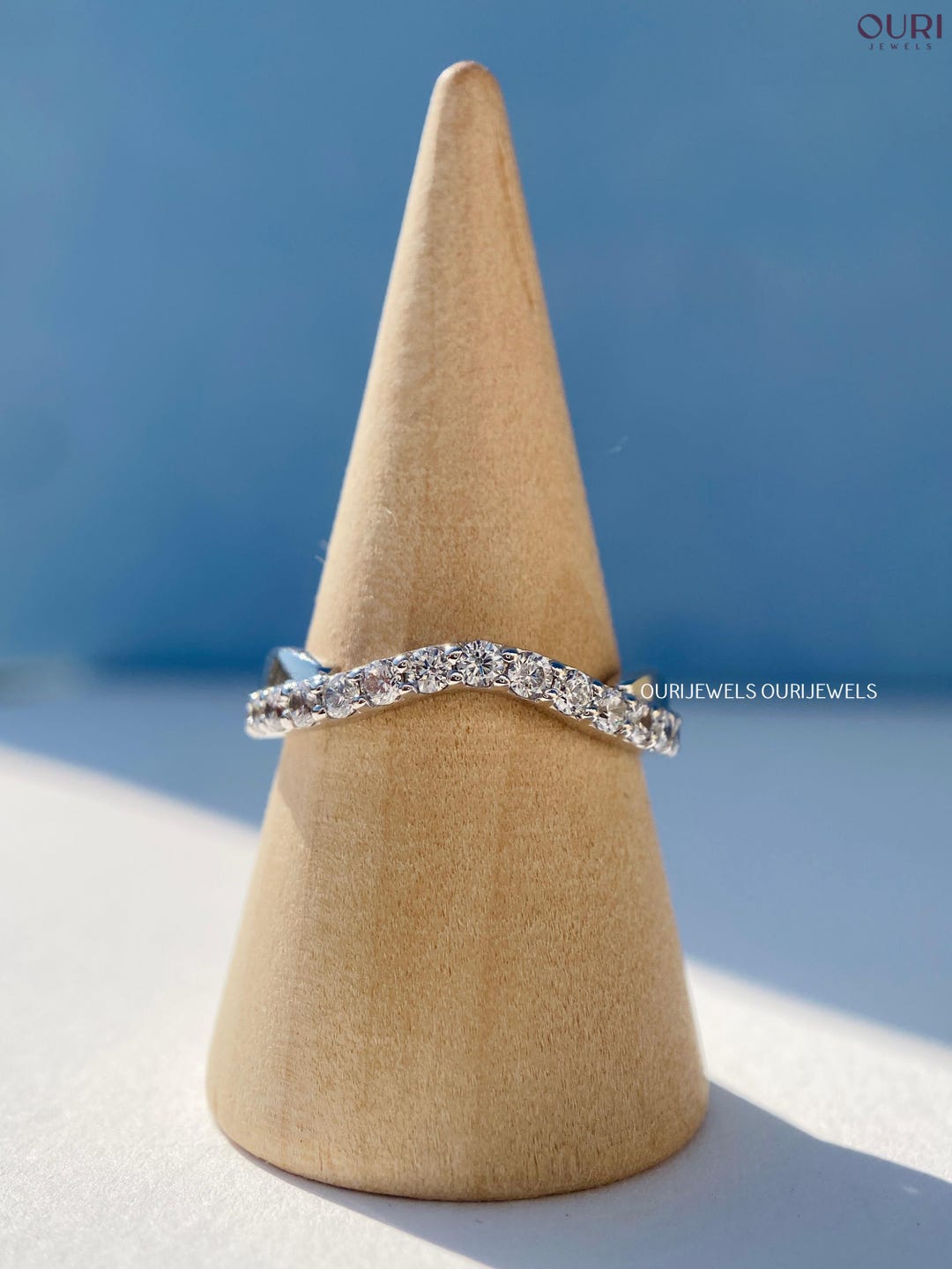 Diamond Wedding Band 10K 14K 18K Solid Gold Ring Half Eternity Curved ...
