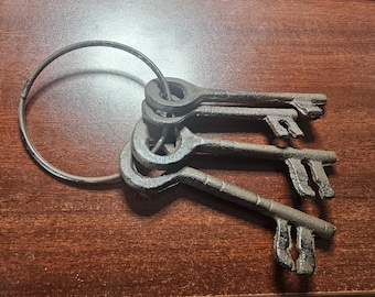 Cast Iron Jailor Keys & Ring Set: Rustic Dungeon Theater Prop