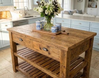 Reclaimed Wood Kitchen Island with Storage, Rustic Wood Kitchen Island with Drawers, Counter Height Kitchen Table, Farmhouse Kitchen Table