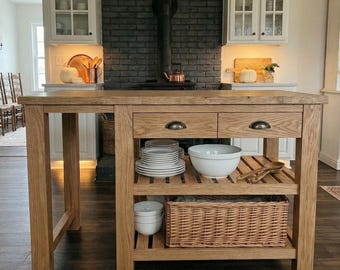 Reclaimed Wood Kitchen Island with Storage, Rustic Wood Kitchen Island with Drawers, Counter Height Kitchen Table, Farmhouse Kitchen Table