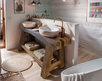 Handmade Rustic Barnwood Vanity Bathroom, Rustic Single Sink Vanity, Unique Reclaimed Farmhouse Vanity, Counter Top Wood Table with Drawers
