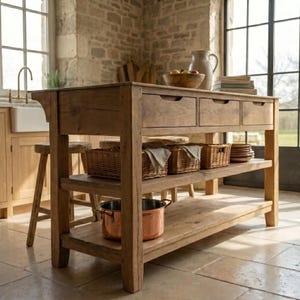 kitchen island with seating ,custom counter height table , butcher block island with drawers, rustic solid wood dining table