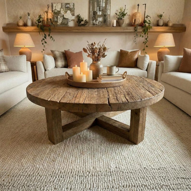Low Japandi Coffee Table, Rustic Center Table for Living Room, Custom Wooden Coffee Table image 1