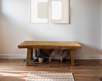 Rustic Reclaimed Wood Bench, Farmhouse Solid Wood Entryway Bench ...