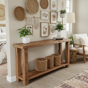 Handmade Rustic Console Table, Custom Reclaimed Farmhouse Hallway Table, Solid Sofa Foyer Dresser Entry Table/Desk, Country Style House Gift