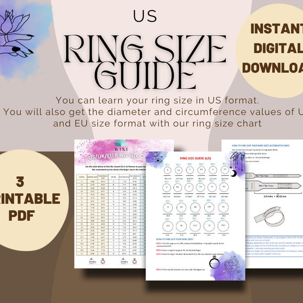 Ring size guide, Ring size chart, US ring size chart, Ring size list, Ring size conversion, how to measure ring size