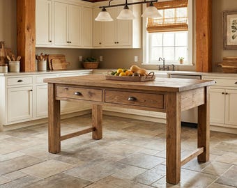 Reclaimed Wood Kitchen Island with Storage, Rustic Wood Kitchen Island with Drawers, Counter Height Kitchen Table, Farmhouse Kitchen Table