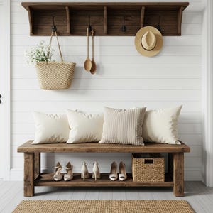Rustic Reclaimed Wood Bench, Farmhouse Solid Wood Entryway Bench ...