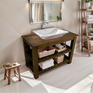 Handgefertigte moderne Badezimmer Eitelkeit, rustikale Einzelwaschbecken Eitelkeit, einzigartige Bauernhaus Eitelkeit, Waschtisch mit Regal, Arbeitsplatte Holztisch