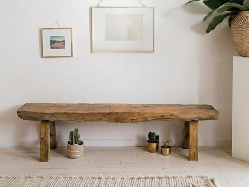 Rustic Reclaimed Wood Bench, Farmhouse Solid Wood Entryway Bench ...