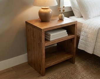 Rustic Reclaimed Wood Nightstand, Handmade Bedside Table, Scotland Highlands Aesthetic Side Table, Farmhouse Bedroom Furniture