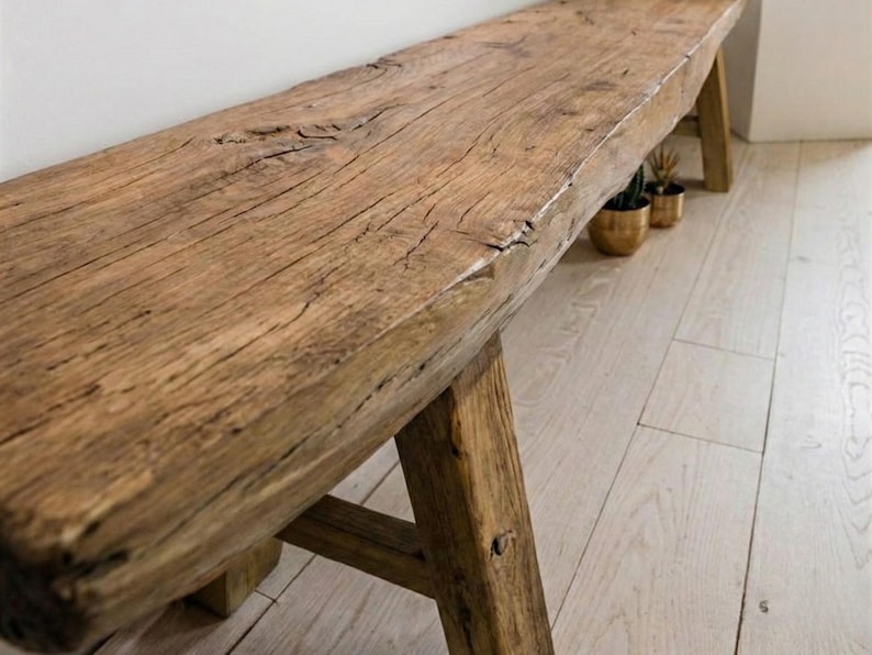 Rustic Reclaimed Wood Bench, Farmhouse Solid Wood Entryway Bench ...