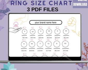 Editable Ring size chart, Ring size guide, US ring size chart, Ring size conversion, Ring size list, ring sizing chart, ring size charts