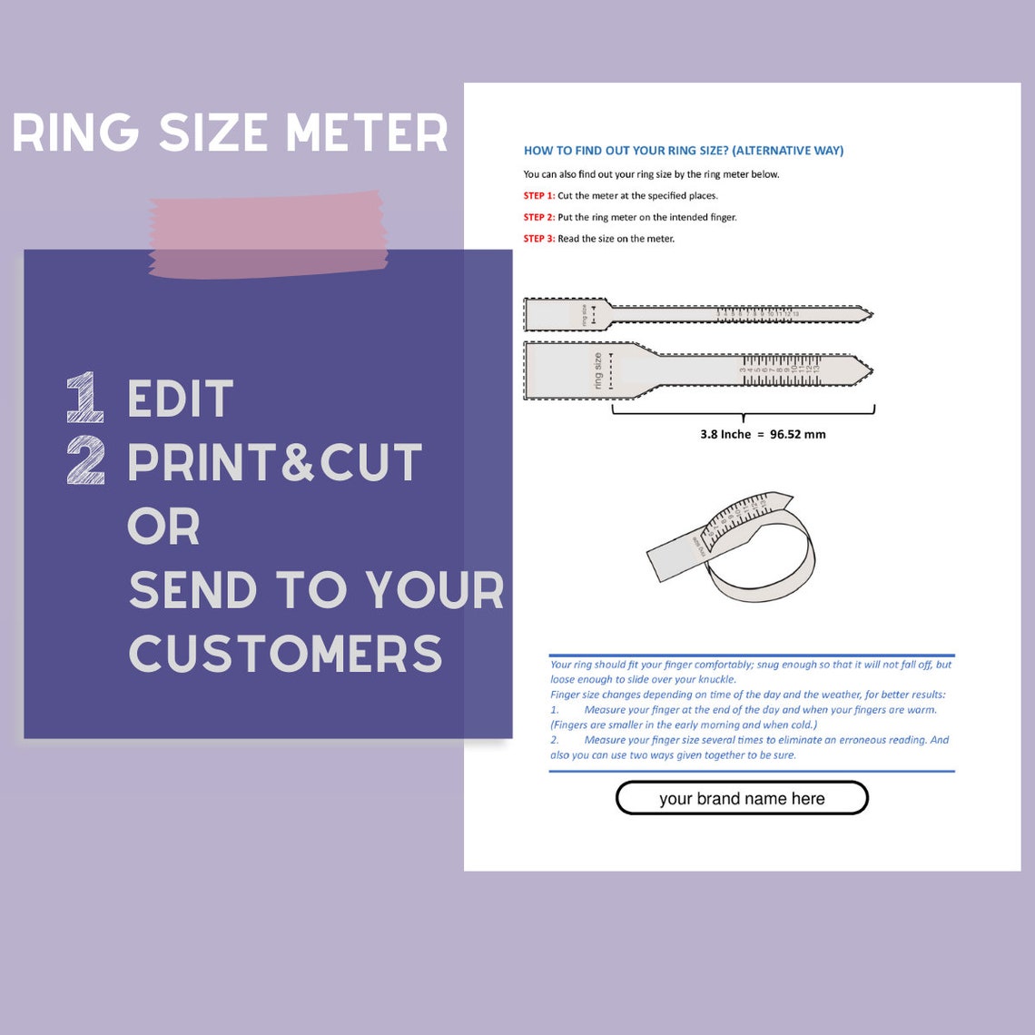 Editable Ring Size Chart, Ring Size Guide, US Ring Size Chart, Ring
