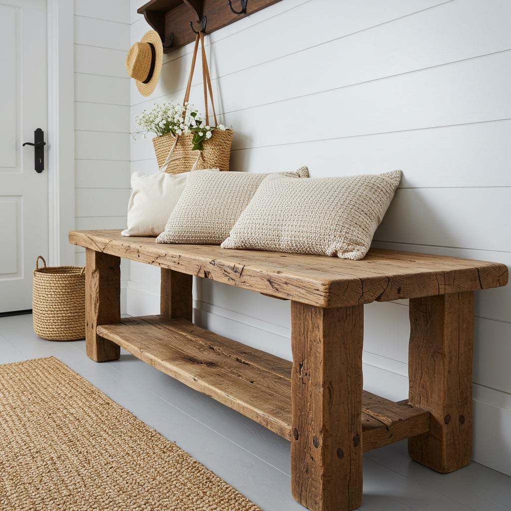 Rustic Reclaimed Wood Bench, Farmhouse Solid Wood Entryway Bench ...