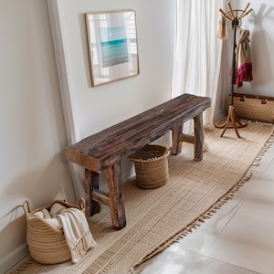Banc en bois de récupération fait main, banc d'entrée en bois massif de ferme, table de chevet rustique, banc/siège étagère à chaussures de couloir, banc de plantes de jardin