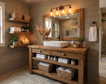 Rustic Bathroom Vanity,  Wood Bathroom Vanity, Single Sink Bathroom Vanity, Solid bathroom unit with Drawers / Shelf