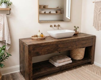 Handmade Rustic Bathroom Unit, Solid Wood Single Sink Vanity, Custom Size Vanity with Shelf