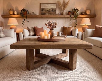Square Coffee Table , Japandi Coffee Table,  Rustic furniture for Living Room,  Custom Reclaimed Wood Coffee Table,  Low Center Table
