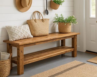 Rustic Reclaimed Wood Bench, Farmhouse Solid Wood Entryway Bench, Handmade Bedside Table, Hallway Shoe Rack Bench/Seating,Garden Plant Bench