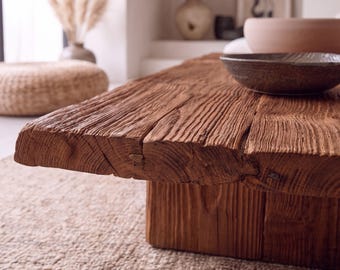 Live edge coffee table, Low Japandi Coffee Table, Wood Coffee Table, Rustic Long Center Table for Living Room, Live edge table top