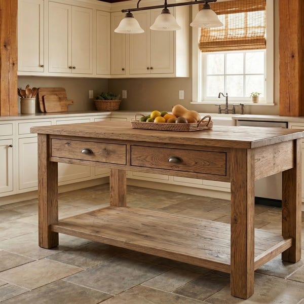 Reclaimed Wood Kitchen Island Storage, Rustic Kitchen Island with Drawers / Shelf, Counter Height Dining Table, butcher block island