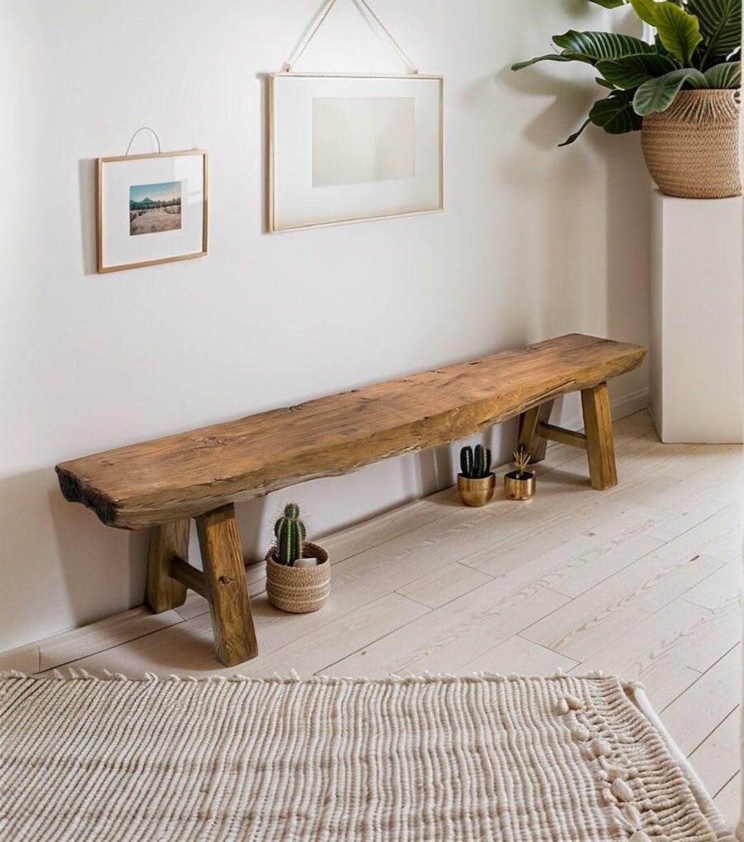 Rustic Reclaimed Wood Bench, Farmhouse Solid Wood Entryway Bench