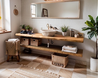 Handcrafted Rustic Bathroom Floating Vanity, Live Edge Shelf Vanity,Custom Natural Bathroom Sink Vanity,Country Style Farmhouse Counter Top