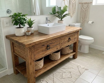 Rustic Bathroom Vanity,  Wood Bathroom Vanity, Custom Single Sink Vanity, Unique Reclaimed Farmhouse Vanity with Storage