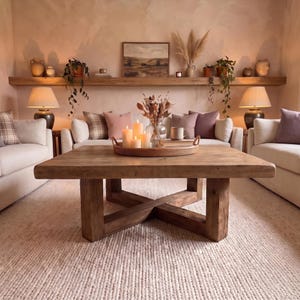 Square Coffee Table , Japandi Coffee Table,  Rustic furniture for Living Room,  Custom Reclaimed Wood Coffee Table,  Low Center Table