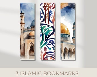 Islamic Bookmarks, Quran Bookmark, Ramadan Bookmark, Dome of the Rock, Al-Aqsa, Arabic and Islamic Calligraphy, Islamic Art, Watercolor