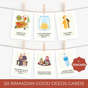 50 tarjetas de buenas acciones de Ramadán, juego islámico de Ramadán, actividades para niños de Ramadán, niños rastreadores de Ramadán, niños de actividades de Ramadán, actividades islámicas para niños
